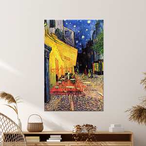 Lienzo Impreso con la Escena de la Terraza Nocturna del Café de Van Gogh: Decoración de Cielo Estrellado, Lienzo Enrollado en 1 Pieza - Product Image 1