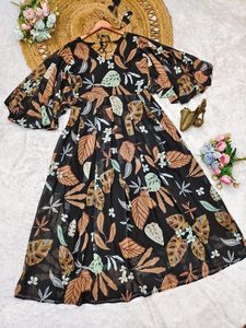 Hot-Selling Retro Waist-Cinching Printed Pastoral Style Women's Salwar Dress <b>Flying</b> Sleeve Fancy Casual Wedding Made <b>Net</b> Indian - Product Image 2