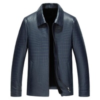 Premium Hemdkragen Kroko-Geprägte Echte Rindsleder Herren Mode-Lederjacke in Marineblau Farbliche Anpassung Möglich