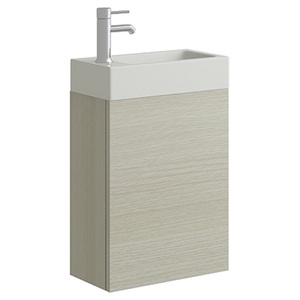 Set da Bagno AARAU in Stile Europeo con Mobile WC da Terra in SMC MDF Effetto Legno Chiaro, Lavabo in Ceramica e Specchio - Product Image 3