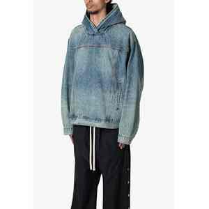 Nouveaux sweats à capuche surdimensionnés pour hommes en denim tendance avec logo personnalisé, 100% coton, sweats à capuche unis, streetwear, hiver, lavage à l'acide, fermeture éclair - Product Image 5