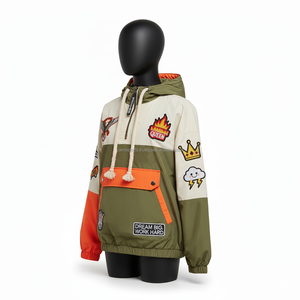 Chaqueta cortavientos para mujer 150 GSM tela de poliéster Oliva naranja crema Color bloque diseño personalizado bordado Logo chaqueta para mujer - Product Image 4