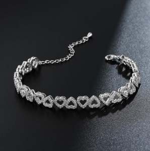 Pulsera de tenis de eslabones de corazón de oro y plata, joyería de cadena de circón ajustable, regalo romántico para mujer, pulsera de cristal elegante - Product Image 4