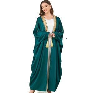 Abaya sur mesure pour femmes de Dubaï, vêtements islamiques élégants, travail de ruban doré, KAFTAN MAJU OE, vêtements musulmans traditionnels décontractés et respirants - Product Image 1