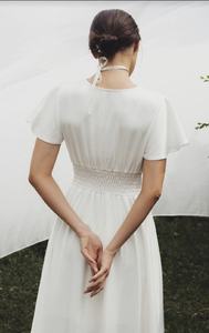 Design haut de gamme femmes a-ligne mi-longue col en V robe couleur unie taille cintrée tricot pour adultes Sexy Style formel automne hiver - Product Image 3