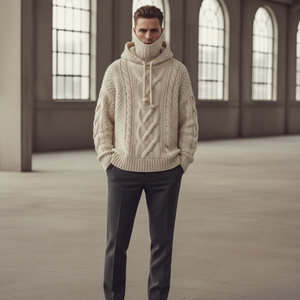 Luxury for 100% Cotton Plain Dyed Thick Knit Hoodie Men <b>Balaclava</b> Hybrid Pullover Winter Warm Breathable Streetwear - Product Image 6