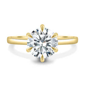 À la mode 18K solide or jaune mariage fiançailles laboratoire cultivé diamant rond brillant coupe Solitaire 6 griffes caché Halo promesse anneaux - Product Image 1