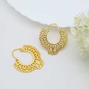 Nuevos pendientes de aro modernos, joyería tribal de latón para mujer, chapados en oro de 18k, con filigrana en espiral, estilo bohemio, para venta al por mayor/OEM/ODM - Product Image 5