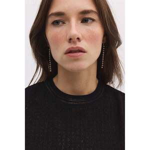 Chemise en dentelle à manches courtes et col rond décontractée pour femmes, haut en coton tricoté, bouton, printemps/été, fêtes - Product Image 4