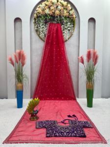 Hermoso Sari de diseñador con trabajo de hilo y secuencia - Product Image 4