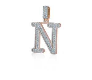 Pendentif en forme de lettre N, style hip-hop, plaqué or, avec charme en moissanite taille princesse, pour anniversaire et mariage - Product Image 1