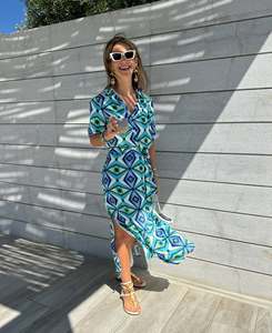 Vestido largo bohemio con correa para colgar en la cintura con lazo cruzado, estampado digital ecológico para vacaciones, nueva moda - Product Image 3