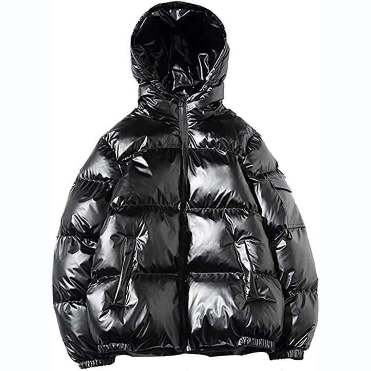 Chaqueta acolchada con capucha para hombre, abrigo con logotipo Oem de gran tamaño, Burbuja de plumón de invierno, negra, personalizada, brillante, 2022