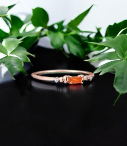 Baguette Cut Golden Sunstone Ring Diseño clásico 925 Sterling Silver Gold Filled Women Girl Compromiso Anillos de boda - Product Image 3