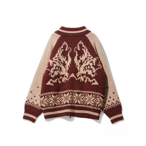 OGARP Korea Wolf Cowichan Knit Zip-Up Suéter marrón para hombre - Product Image 2