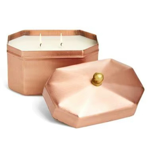 Title (128 chars): Copper Candle <b>Box</b> <b>with</b> <b>Lid</b> Decorative Candle Holder Octagone Metal Candle Jar Vintage Candle Home Decor Piece - Product Image 1