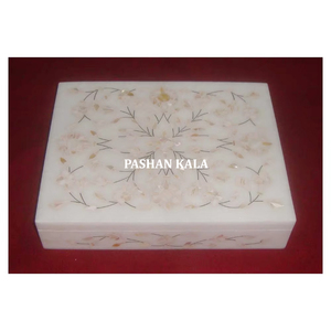 Exclusivo Joyero Rectangular de Mármol Blanco con Incrustaciones Florales de Nácar para Decoración y Regalos Empresariales - Product Image 1