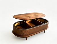 Table basse pliable réglable en hauteur avec plateau en panneau de densité, grand espace de rangement dissimulé, facile à nettoyer, panneau en bois moderne pour salon