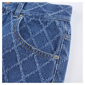 กางเกงยีนส์ขากว้างสำหรับผู้หญิงกางเกงขากว้างพิมพ์ลายทรงแบ็กกี้ทรงตรงตามสั่ง - Product Image 4