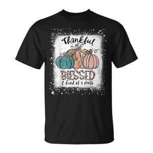 Camiseta de Acción de Gracias con estampado de texto: Thankful Blessed Kind of a Mess-Bleached - Product Image 1