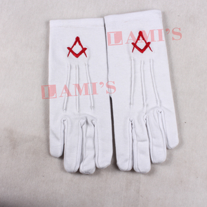 Gants Regalia de franc-maçon en coton à broderie rouge fabriqués en usine avec fonction anti-vibration Design respirant personnalisé Logo personnalisé - Product Image 4