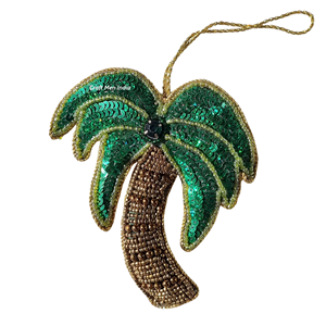 Support de sapin de Noël en verre fait main avec motif de palmier en perles de rocaille - Décoration suspendue douce et durable - Product Image 3