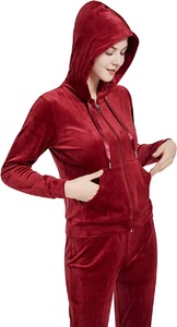 Ensemble de survêtement pour femmes en velours, vente en gros, hiver, broderie, streetwear, haut zippé 2 pièces et leggings assortis - Product Image 3