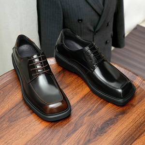 Chaussures en cuir pour hommes, style britannique, tendance, formelles et décontractées, à semelle épaisse, en cuir véritable brillant, pour affaires, mariage et marié, avec talonnette - Product Image 4
