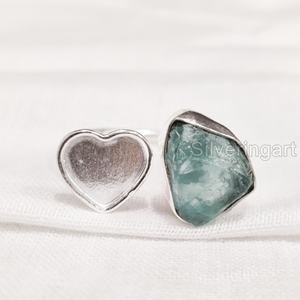 Anillo de Plata de Ley 925 Ajustable con Piedra Natural de Apatita Azul en Forma de Corazón para Mujer - Product Image 2