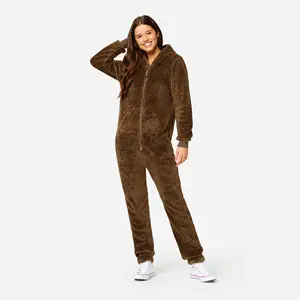 100% Polyester Soft & Stretchy Fleece Fabric Two Way Quality Zipper Unisex Brown Puppy Jumpsuit Breathable