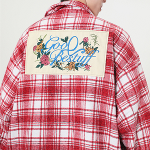 เสื้อเชิ้ตลายสก็อตผ้าฝ้าย100% วินเทจคอตั้งสำหรับผู้ชายเสื้อเชิ้ตลำลองผ้าสักหลาดปักตัวอักษรสำหรับฤดูใบไม้ผลิระบายอากาศ - Product Image 2