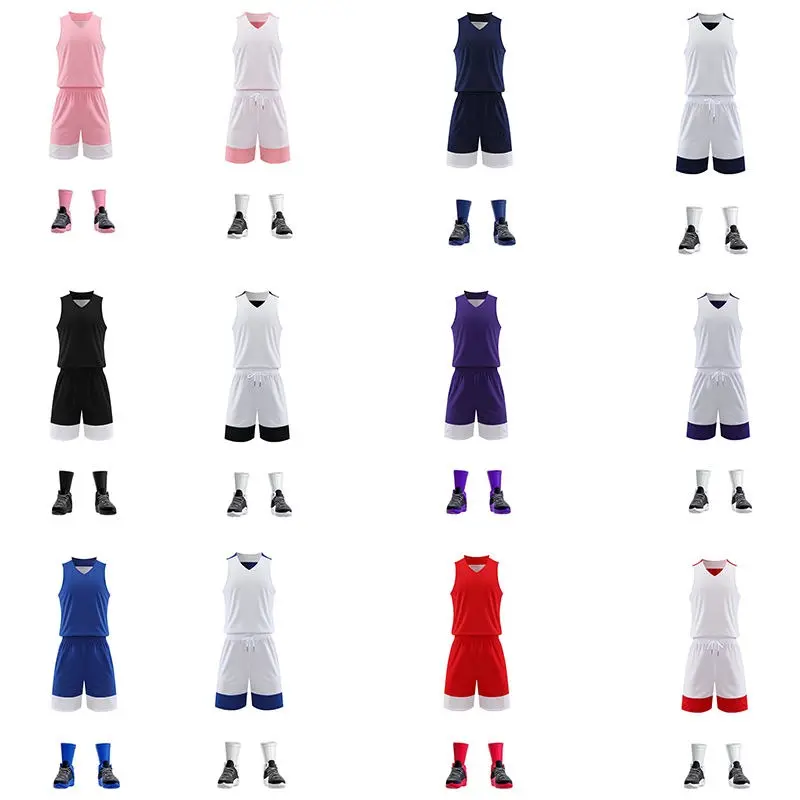 卸売2023-24リバーシブルバスケットボールユニフォーム青と白高品質通気性バスケットボールジャージー