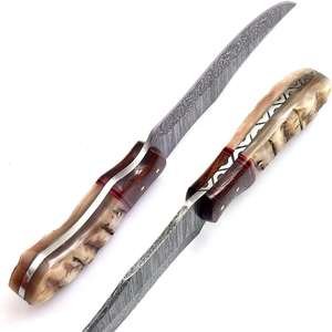 Lame en acier damas de qualité supérieure couteaux de Camping de chasse couteau à lame fixe manche en bois et gaine en cuir - Product Image 3