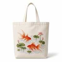 Sac fourre-tout vintage en toile brodée à la main motif poisson rouge, réutilisable, avec logo personnalisé OEM