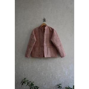 Veste à boutons réversible en coton 100% matelassée à motifs imprimés en blocs, manches longues, motif floral tissé, durable, faite à la main, hiver printemps - Product Image 2