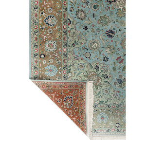 Tapis en laine noué à la main Aalam Pae-6470 vert, 9x12, motif médaillon rectangulaire, pour la décoration de la maison, du salon ou de la salle de passage - Product Image 5