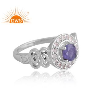 Nuevo diseño, Plata de Ley 925, tanzanita natural chapada en paladio y anillo de piedras preciosas de topacio blanco, proveedor de joyería personalizada - Product Image 4