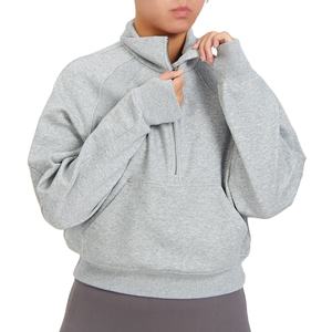 Venta al por mayor de poliéster algodón último diseño de media cremallera mujeres sudaderas con capucha para el invierno de las mujeres de moda nuevo estilo de ropa fabricante - Product Image 1