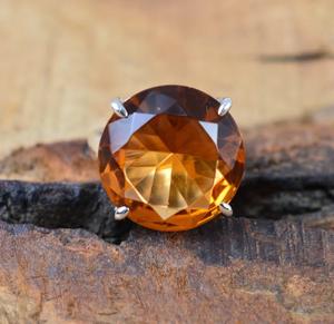 แหวนพลอยเหลี่ยมเพชรพลอยเงินสเตอร์ลิงทำด้วยมือ925ควอตซ์น้ำผึ้งเครื่องประดับที่สง่างามของขวัญวันเกิดที่แปลกใหม่ - Product Image 1