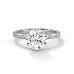 2.24ctw Round Brilliant Cut CZ <b>Solitaire</b> <b>Ring</b> with Pave Set Band 925 Sterling <b>Silver</b> - Product Image 2