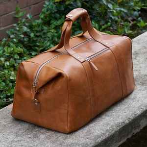 Sac de voyage vintage en cuir véritable fait à la main avec fermeture éclair, portable, réutilisable, avec poignée souple pour une nuit - Product Image 4