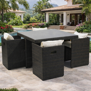 High Quality Modern Outdoor <b>Rattan</b> Dining Set 4pcs Cube Chair Design <b>Cushions</b> PE Wicker <b>Garden</b> <b>Furniture</b> for Hotel & Park Use - Product Image 1