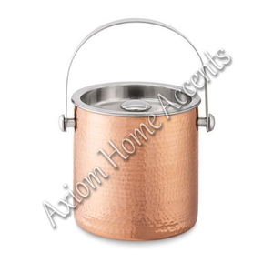 HANDCRAFTED POLISHED STAINLESS STEEL HAMMERED <b>ICE</b> <b>BUCKET</b> <b>WITH</b> <b>LID</b> and HANDLE for BAR and HOME USE by AXIOM HOME ACCENTS - Product Image 2