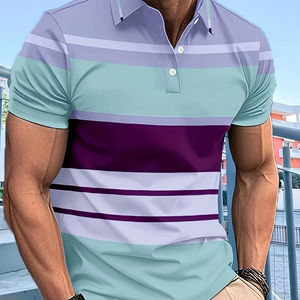Polo de manga corta para hombre de verano 2025, Polo con estampado Digital a rayas 3D, camisa informal de negocios para hombre, Top con botones - Product Image 1