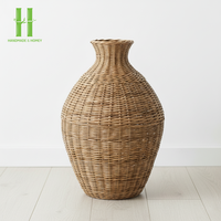 Vase de sol en rotin naturel vintage, écologique, tissé à la main, en osier, cannelé, cylindrique, rustique, pour la décoration de la maison et de mariage