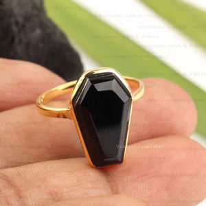 Bague de fiançailles en argent sterling 925 à la mode plaqué or 18 carats et rhodium 11x17mm cercueil noir onyx éternité vermeil bijoux fins - Product Image 6