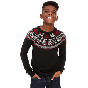 Pull familial Charter Club Big Boys Fair Isle, décontracté, taille XL, noir, motif tendance pour enfants - Product Image 1