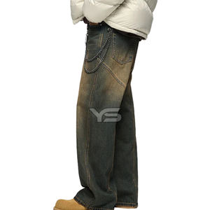 Pantalon en jean droit décontracté pour hommes, respirant, taille moyenne, couleur unie, tissu denim, décoration à boutons, sombre pour l'été, disponible en ODM - Product Image 6