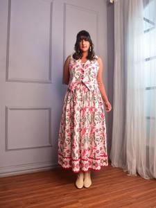 100% pur coton indien bloc imprimé robe florale pour les femmes été plage porter des robes décontractées pour la lune de miel nuptiale - Product Image 3