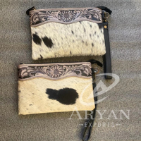 Pochette en cuir taillée à la main sculpture en cuir véritable pochette portefeuille en cuir occidental portefeuille unique et élégant pour les femmes